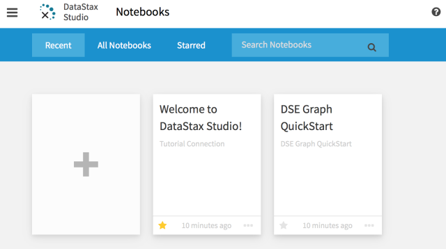 The Studio landing page shows a list of recently used notebooks. A notebook is an annotated and executable document.