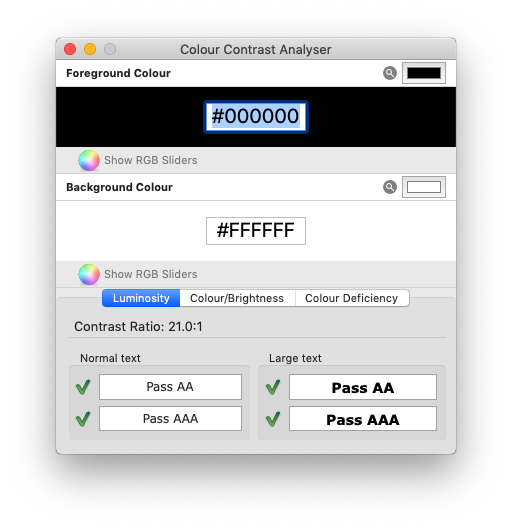 Colour Contrast Analyserを起動したところの画面