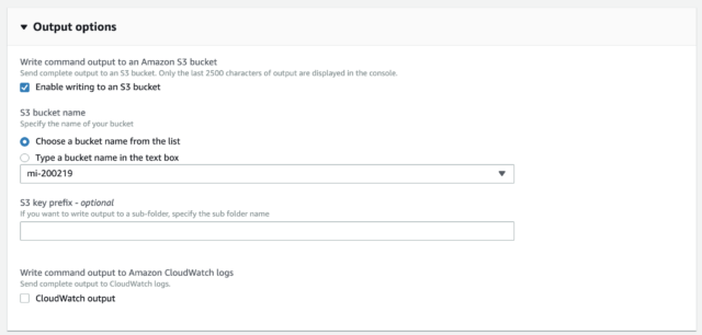 Run Command Output options