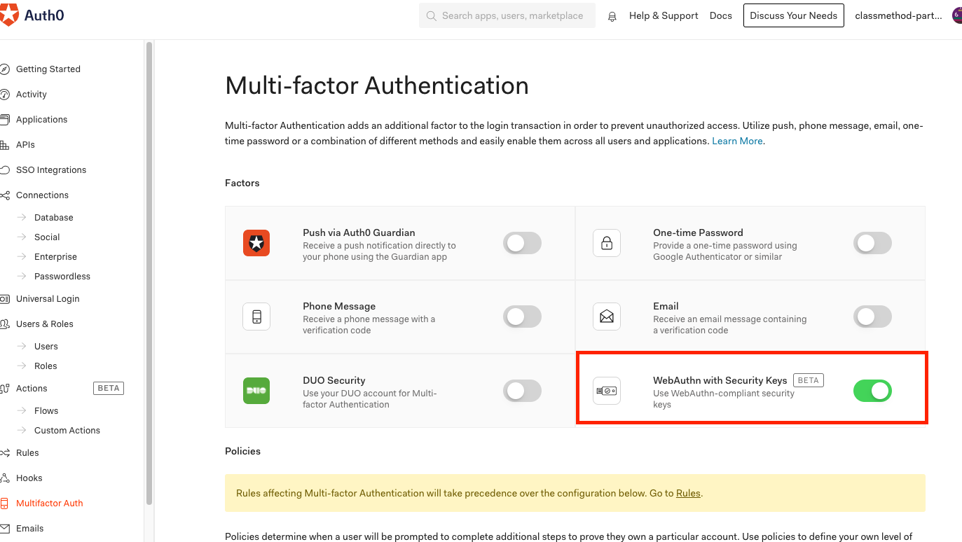 Auth0でWebAuthnを有効にした後MFAのセキュリティキーを使ってログインしてみる ~ Public Beta ...