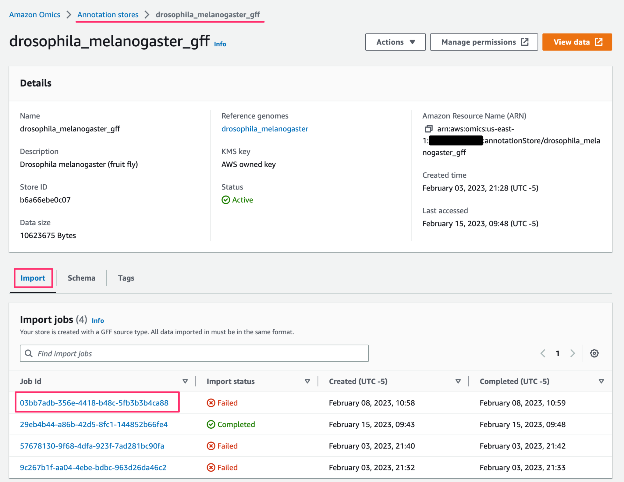 Amazon Omics Analytics の Annotaion Store へファイルインポートに失敗したときの切り分け方法 ...