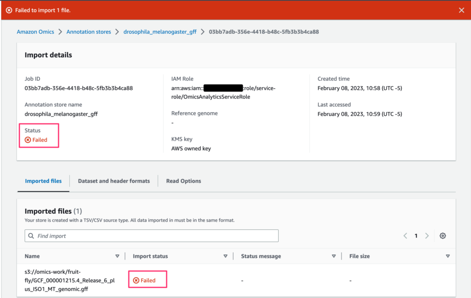 Amazon Omics Analytics の Annotaion Store へファイルインポートに失敗したときの切り分け方法 ...