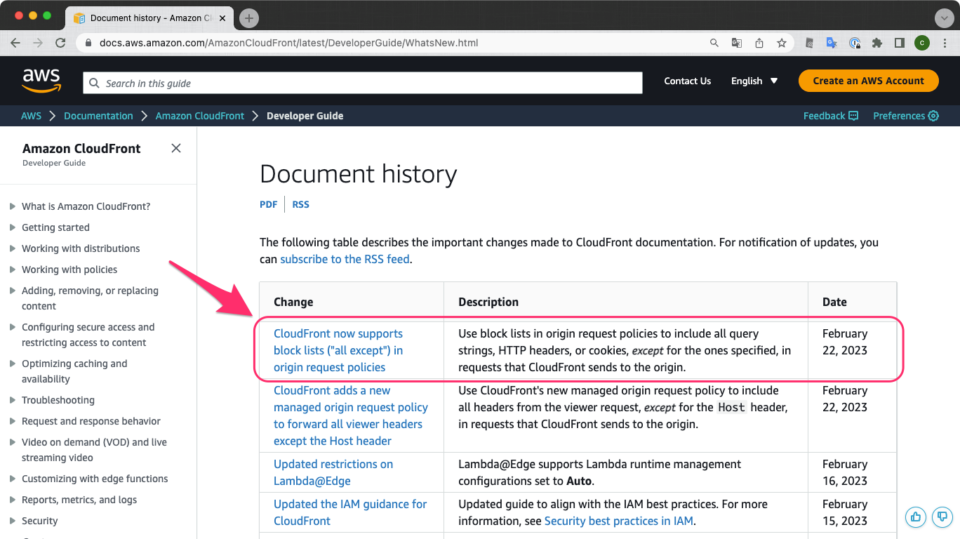[update] Amazon CloudFrontのorigin request policyでblock list形式(“all ...
