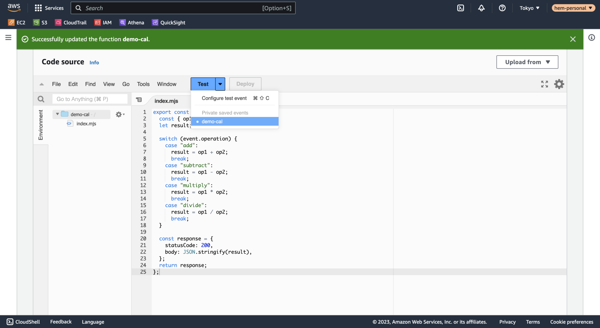 I tried creating a calculator lambda function by integrating AWS API ...