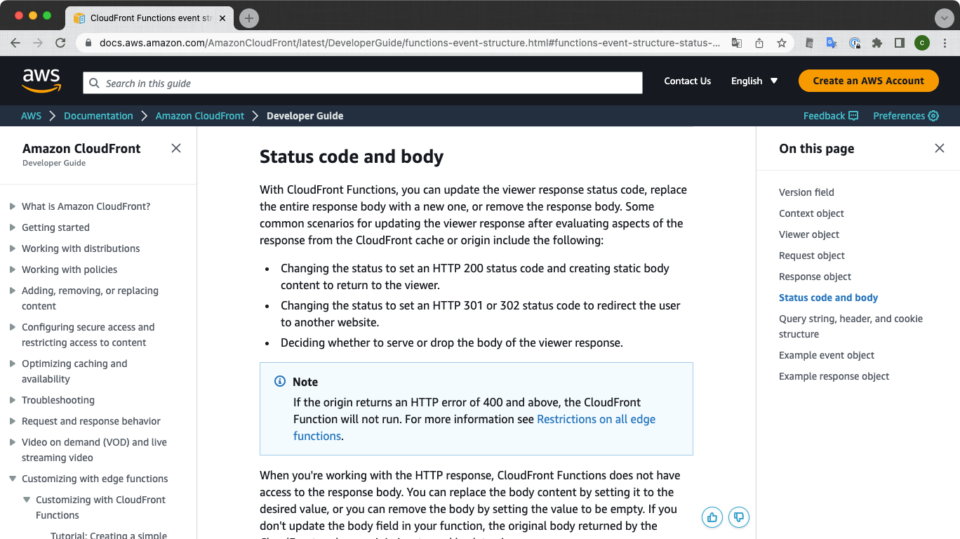 [update] CloudFront FunctionsでViewer ResponseのHTTPステータスコードとレスポンスbodyが変更
