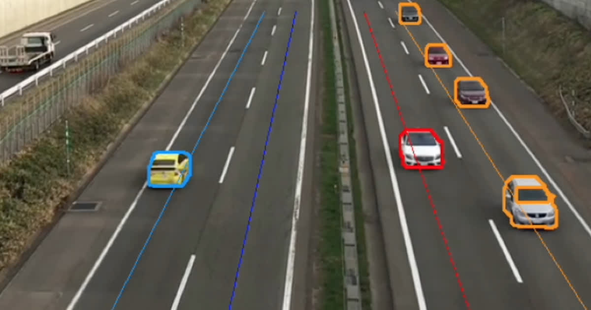 FastSAMで高速道路を走行する車両をセグメンテーションをしてみました（上下線や追い越し車線も判定してみました）