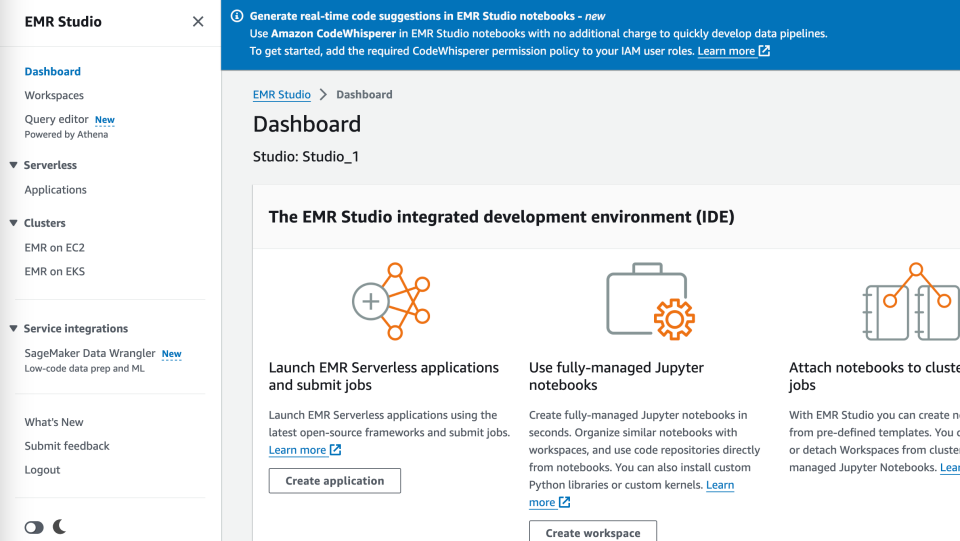 [アップデート] Amazon EMR Studio の簡易作成オプションが使えるようになり、ユースケースを選択するだけでワンクリックで ...