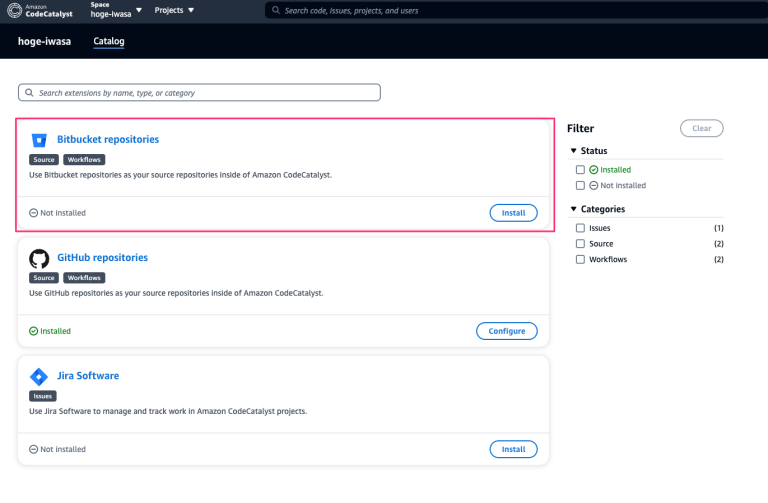 [アップデート] Amazon CodeCatalyst に新たな拡張機能が追加され、Bitbucket Cloud リポジトリがサポートされ ...
